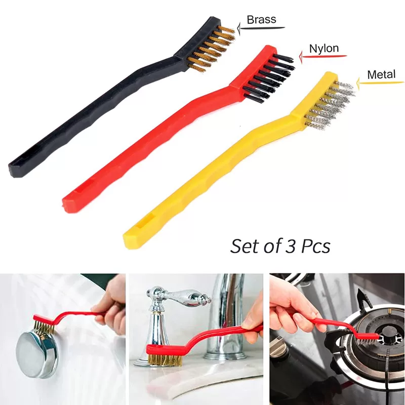 Bent plastic handle wire brush 3 pc Mini Wire Brush - image 4