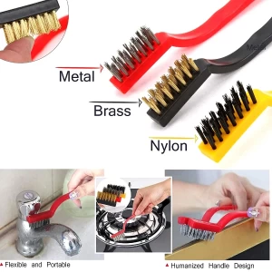Bent plastic handle wire brush 3 pc Mini Wire Brush