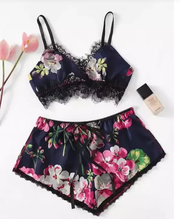 Sexy flower night dress 2 pcs set - image 2
