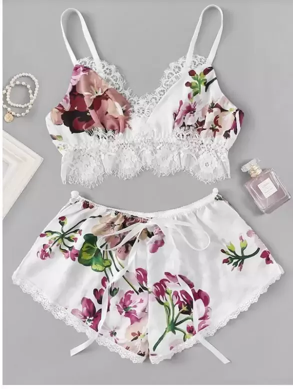 Sexy flower night dress 2 pcs set - image 3