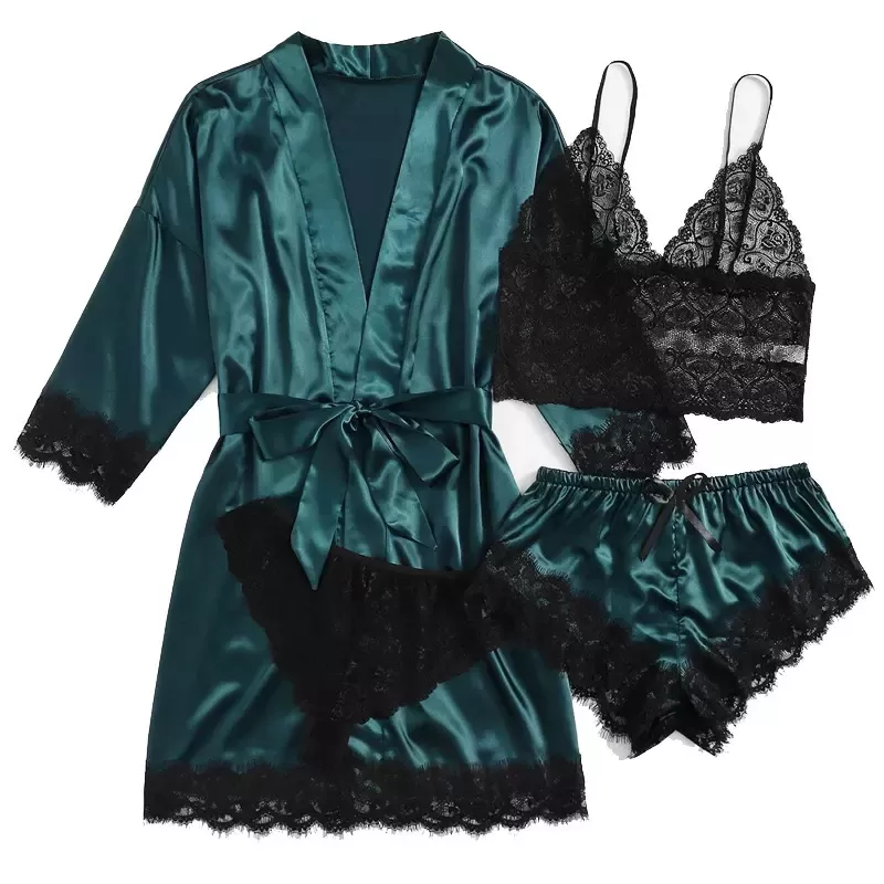 sexy Wedding Night Dress Robe With Belt 4pcs set - image 3