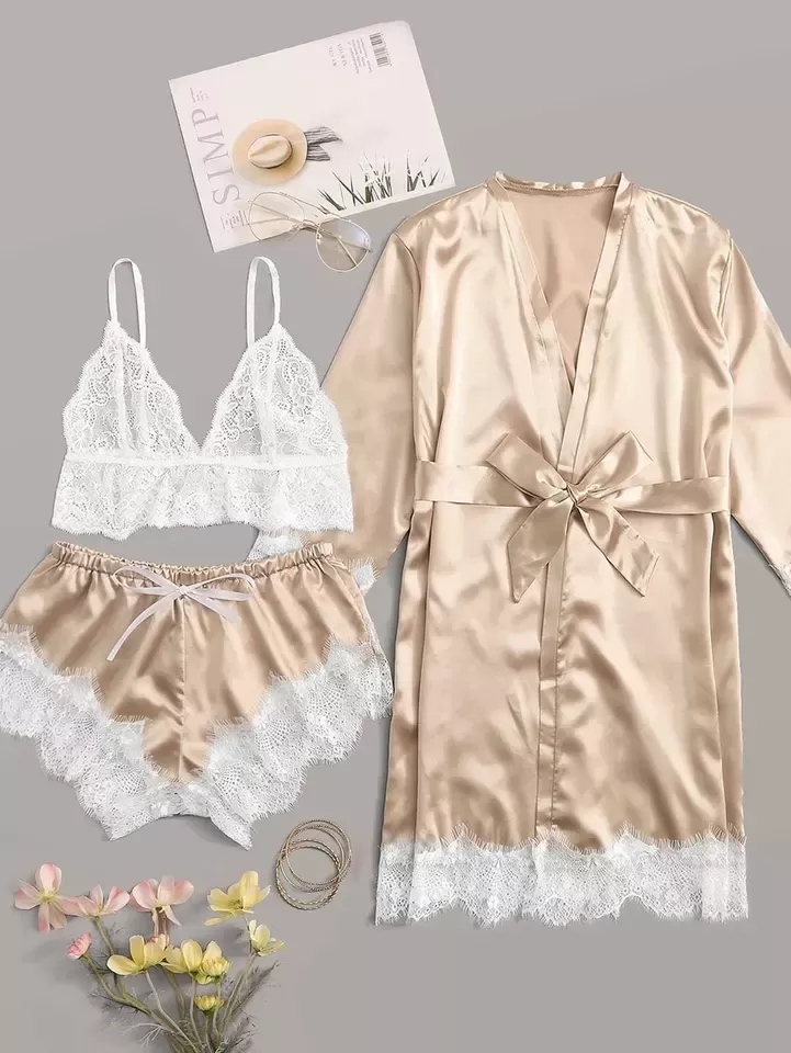 sexy Wedding Night Dress Robe With Belt 4pcs set - image 6