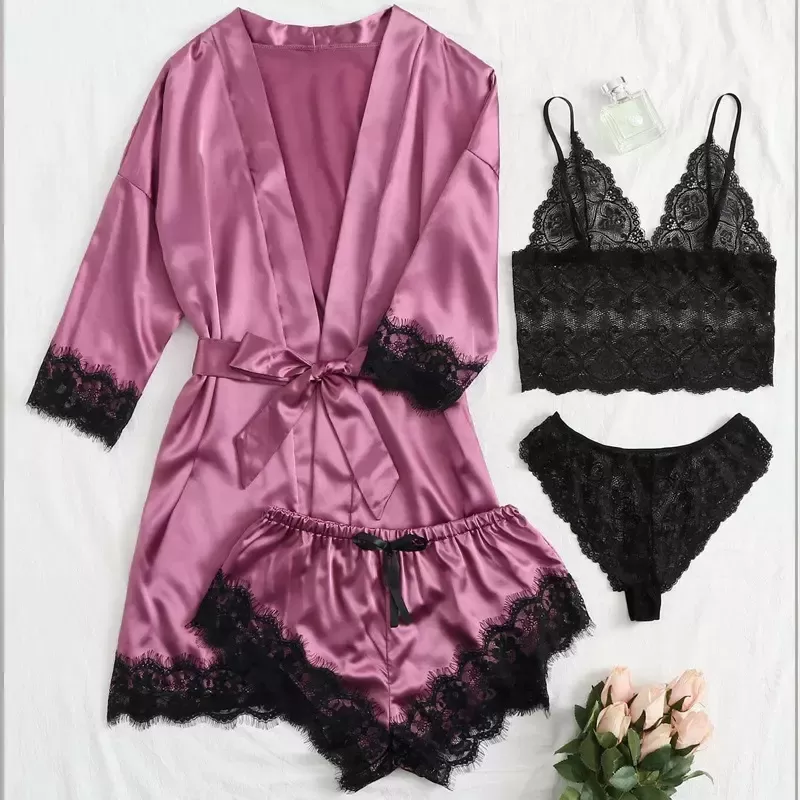 sexy Wedding Night Dress Robe With Belt 4pcs set - image 7