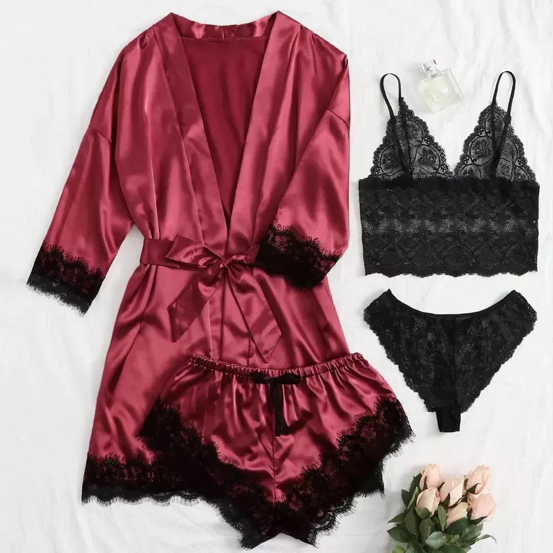 sexy Wedding Night Dress Robe With Belt 4pcs set - image 8