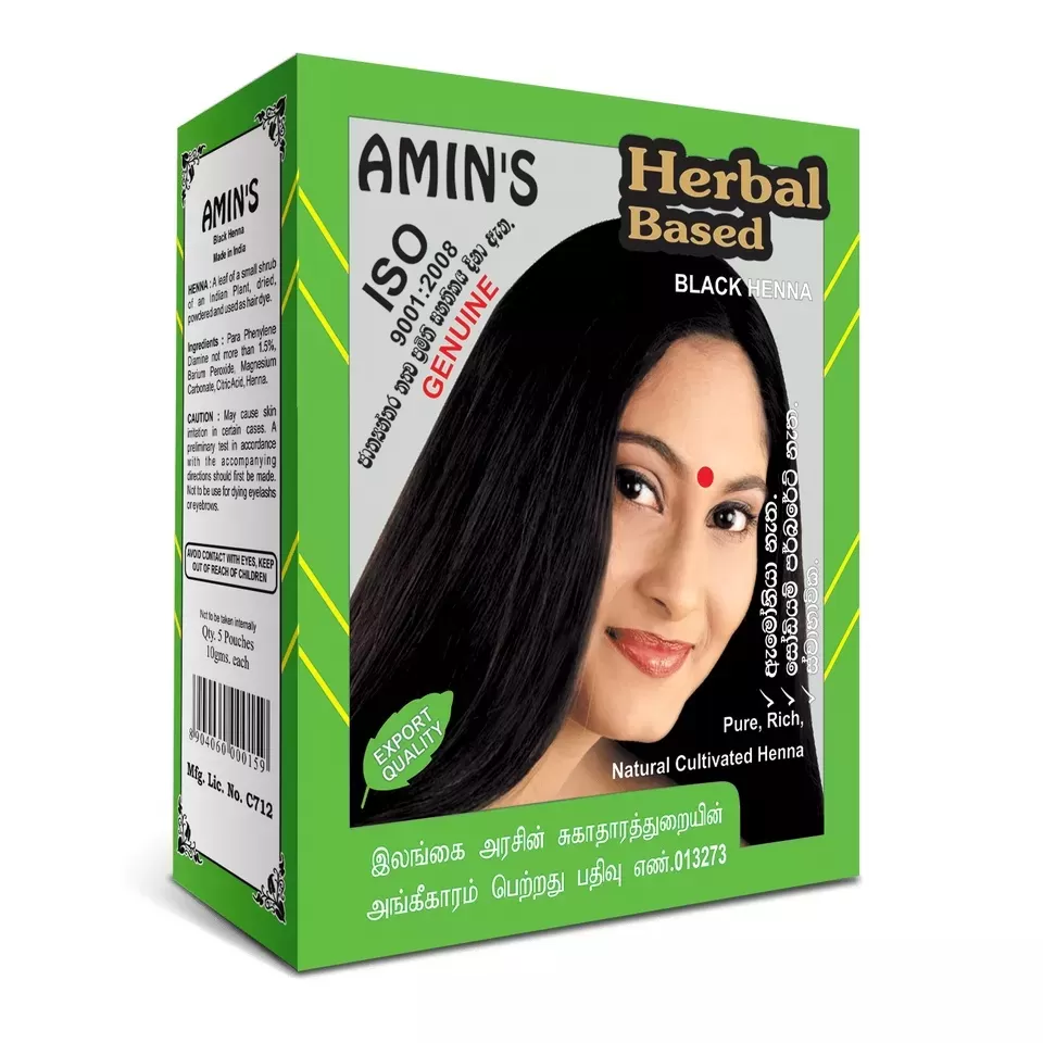 Amins Herbal Black Henna Hair Dye Color Powder 10mlx5Pcs - image 3