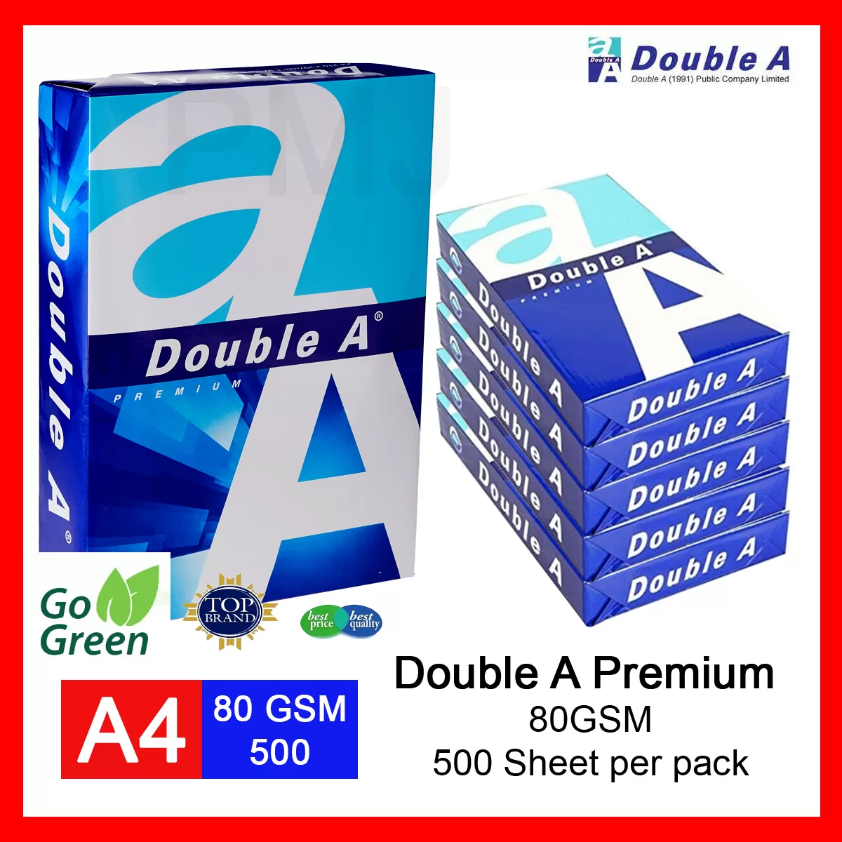 Double A Premium A4 Paper 80gsm - White (500 Sheets)