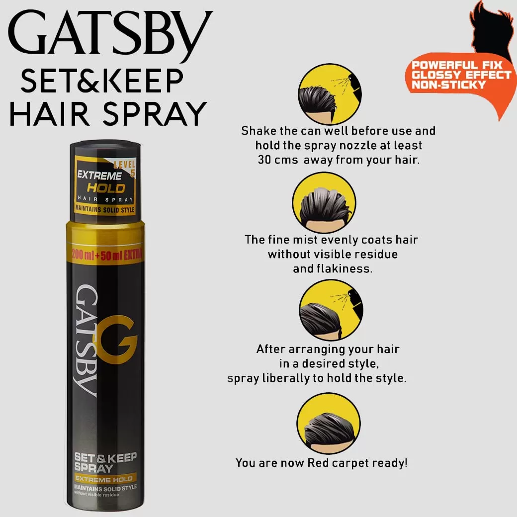 Gatsby Set & Keep Hair Spray 250ml Extreme Hold - image 6