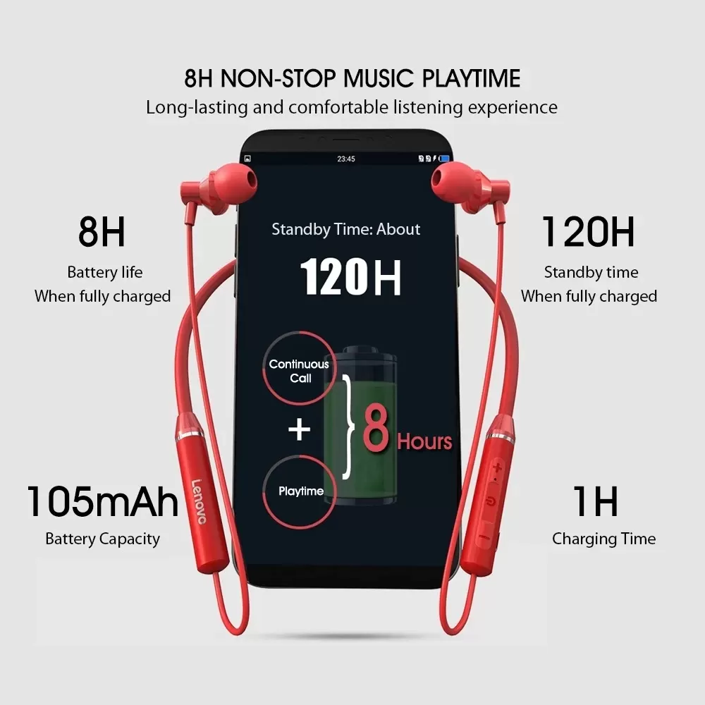 Lenovo HE05 Bluetooth Earphones Magnetic Neckband earbud - image 6