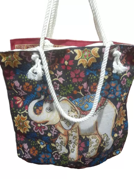 Ladies Peach Elephant Print Hand Woven bag, - image 3