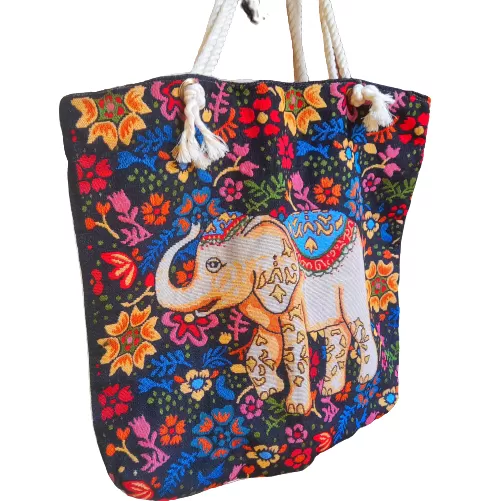 Ladies Peach Elephant Print Hand Woven bag, - image 4