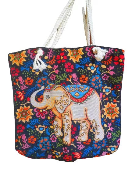 Ladies Peach Elephant Print Hand Woven bag, - image 2
