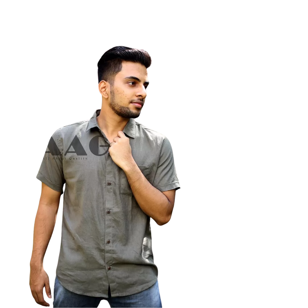 Premium Linen Mens Shirt Short sleeve Shirts - Ash