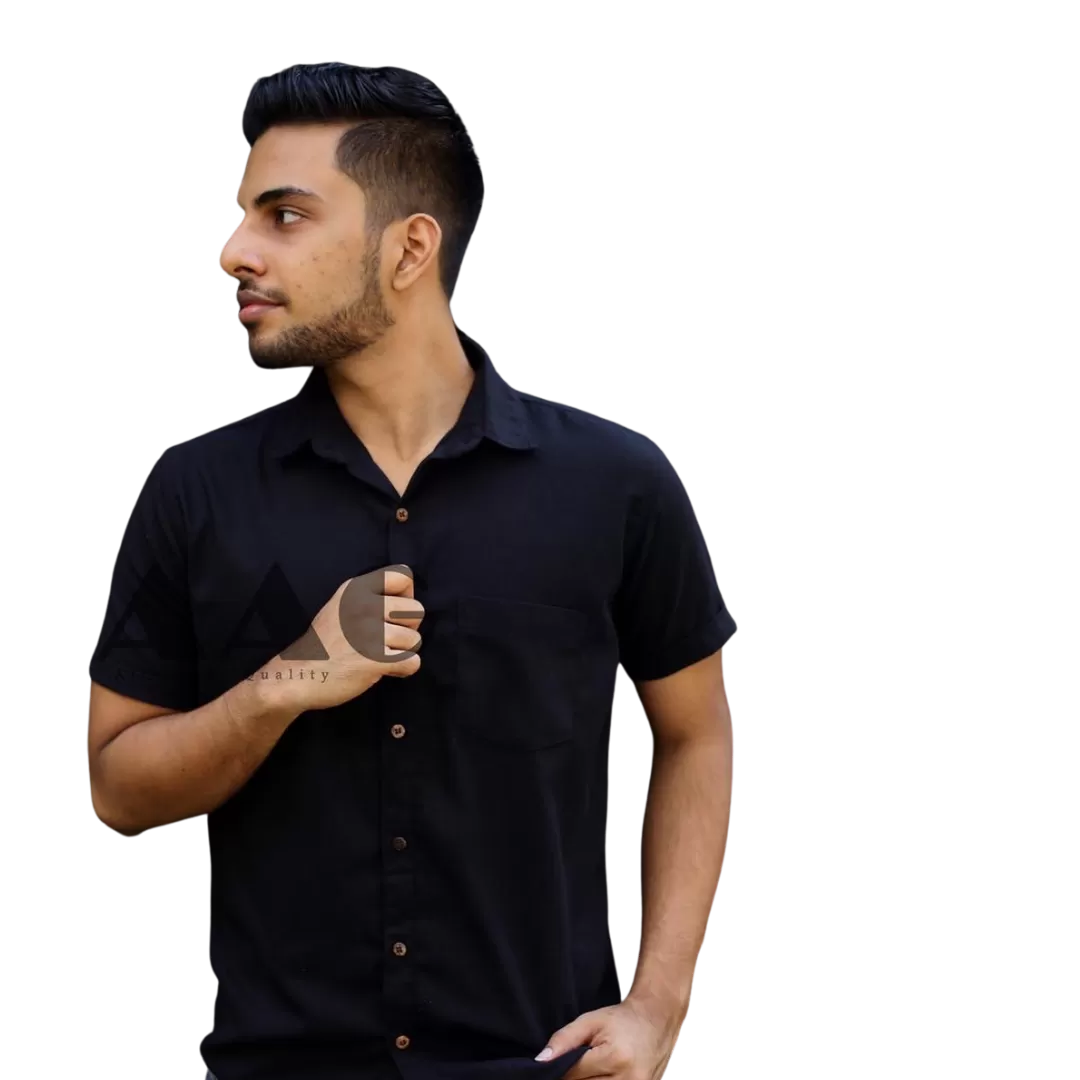Premium Linen Mens Shirt Short sleeve Shirts - Black