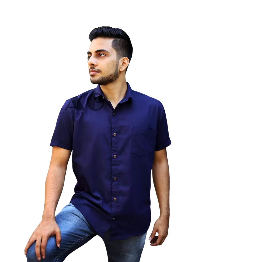 Premium Linen Mens Shirt Short sleeve Shirts - Blue - image 1