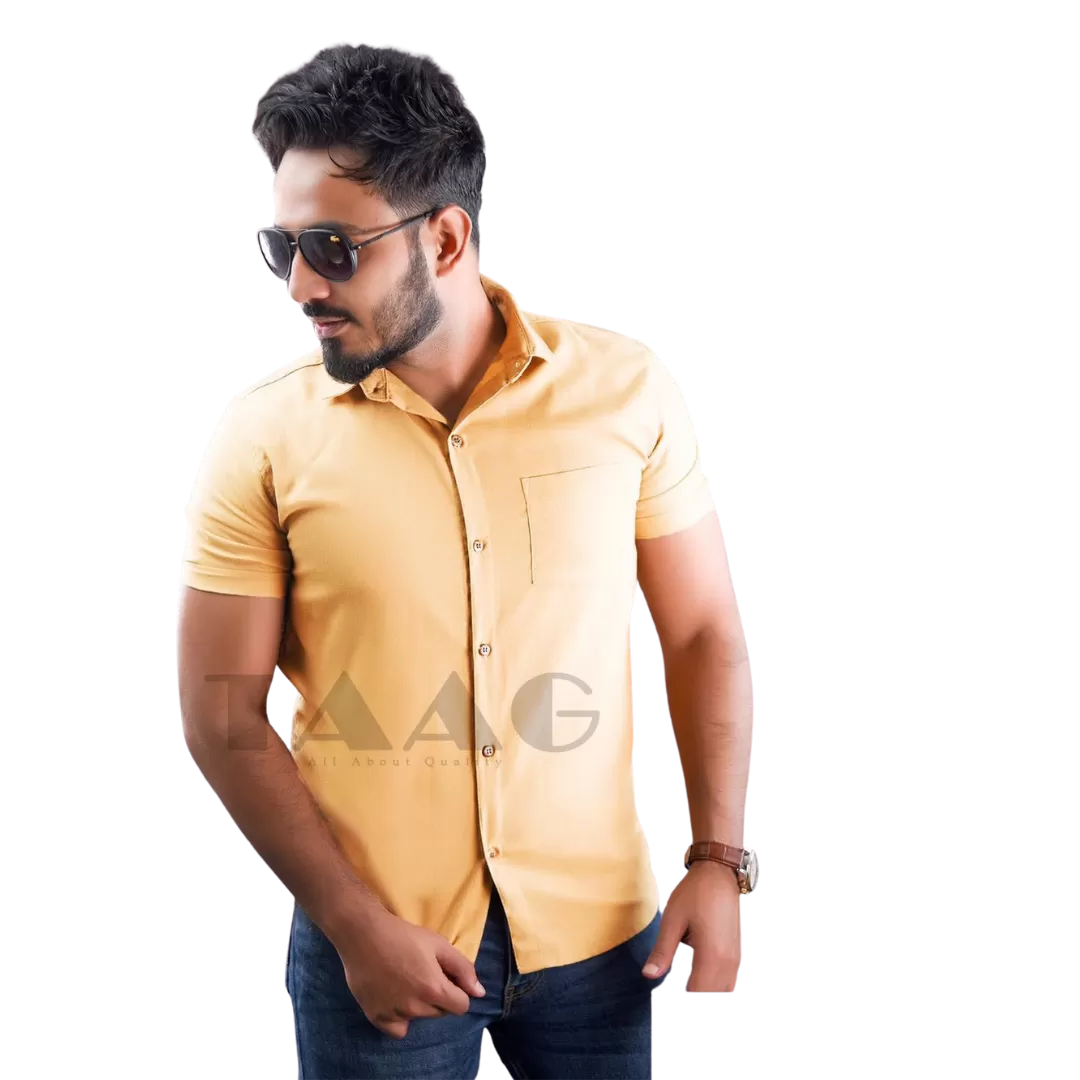 Premium Linen Mens Shirt Short sleeve Shirts - Gold