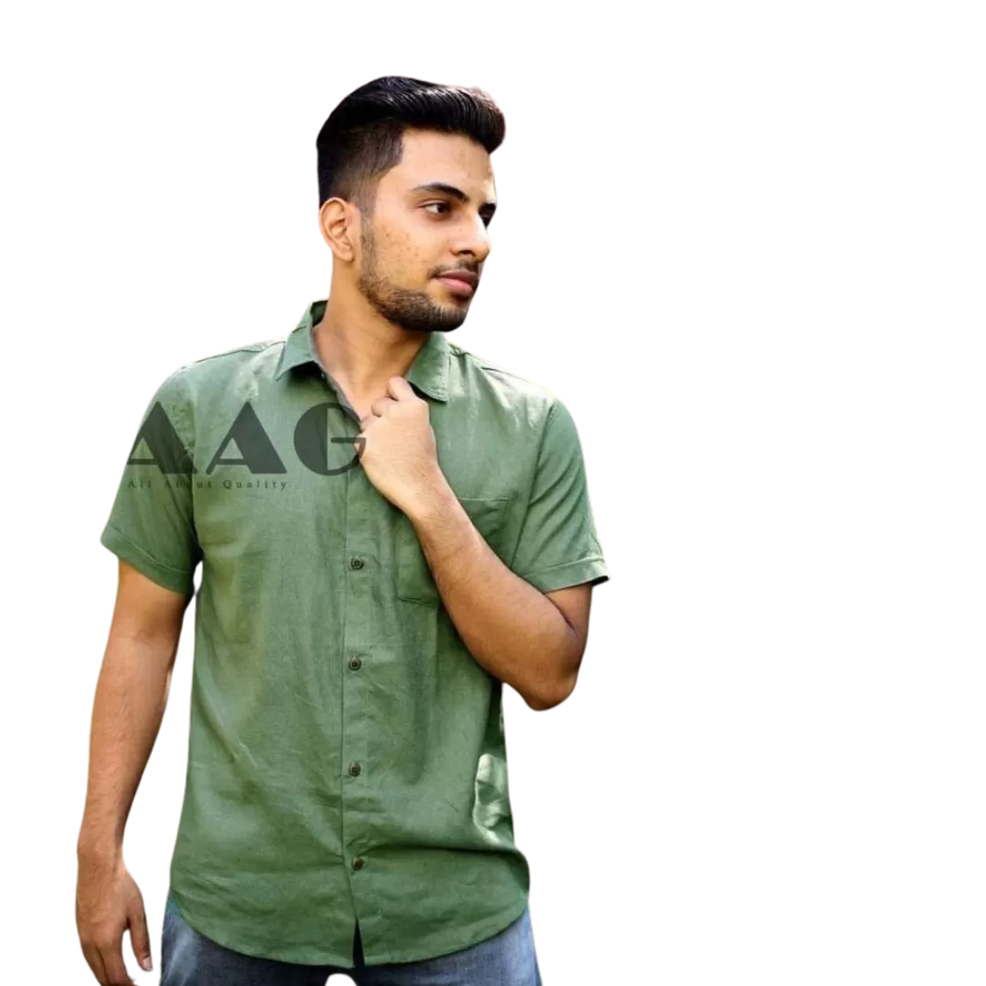 Premium Linen Mens Shirt Short sleeve Shirts - Green