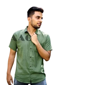 Premium Linen Mens Shirt Short sleeve Shirts - Green
