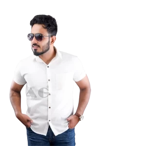 Premium Linen Mens Shirt Short sleeve Shirts - White