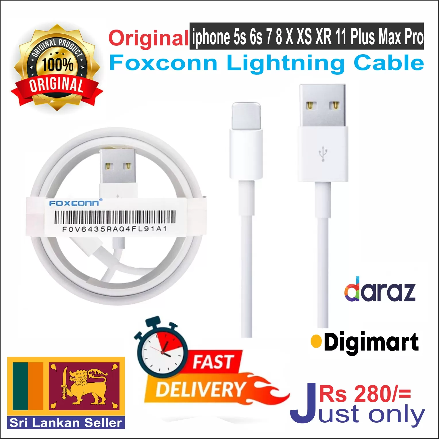 Foxconn Cable 5S SE 6 6S 8 Plus X - XR 11 - 13 Pro Max Mini