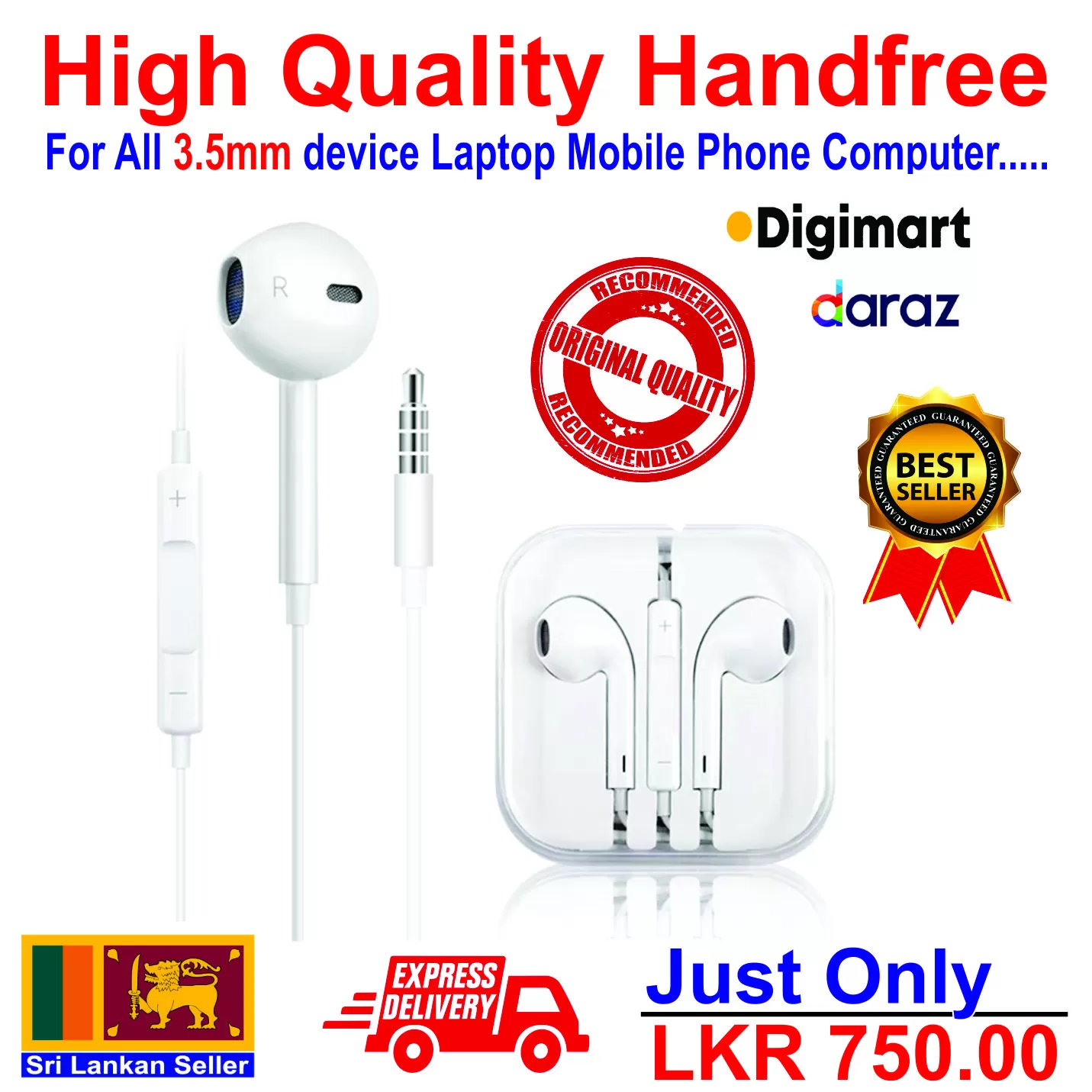 High Quality Handfree3.5mm All device Laptop Mobile Phone