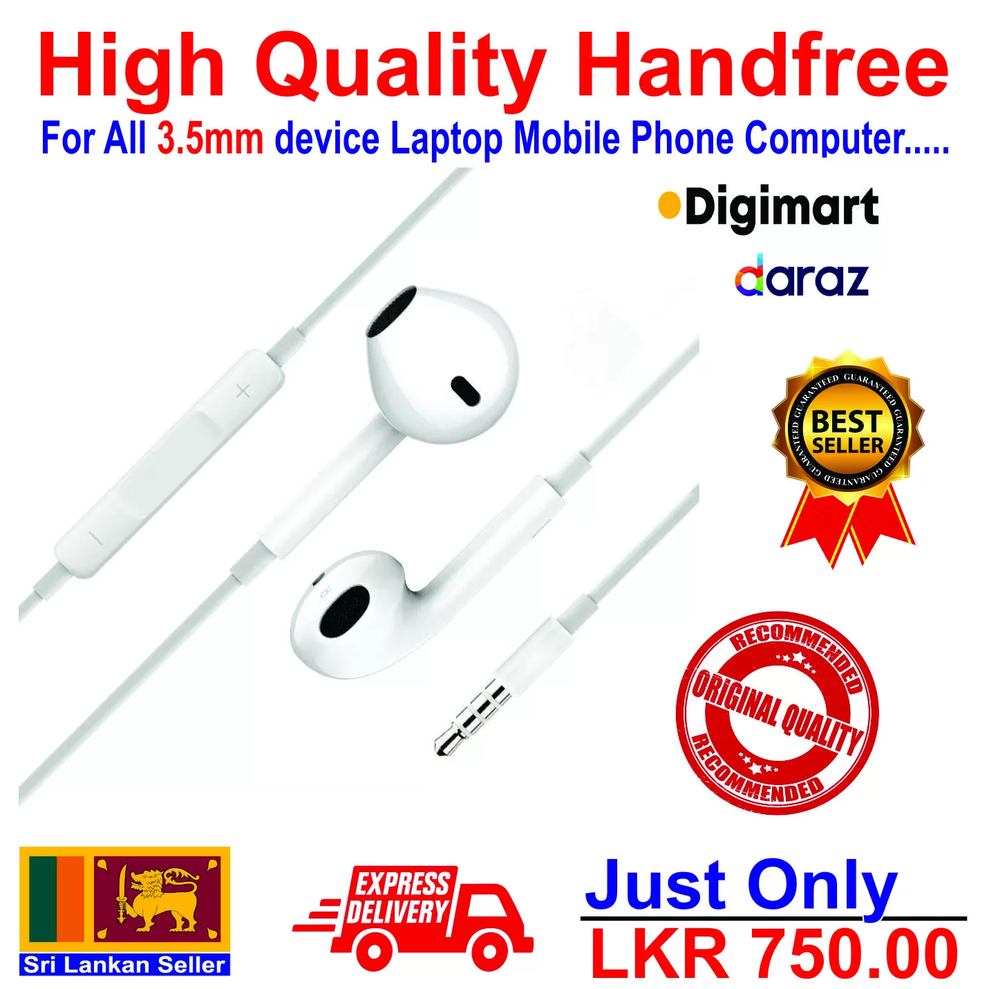 High Quality Handfree3.5mm All device Laptop Mobile Phone - image 2