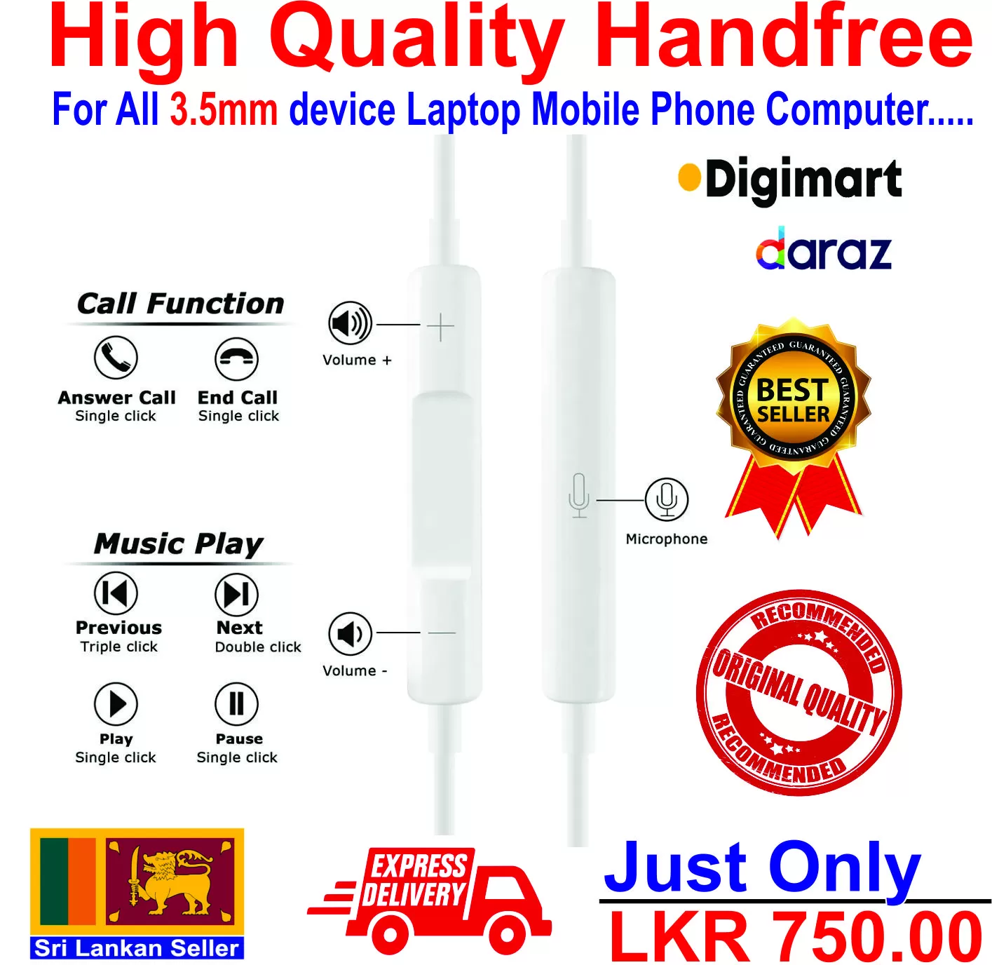 High Quality Handfree3.5mm All device Laptop Mobile Phone - image 3