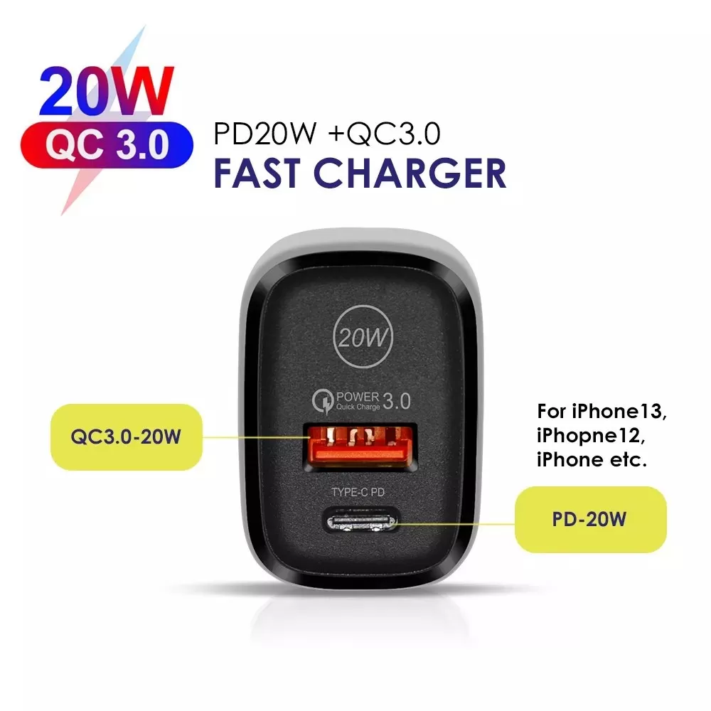 20W Quick PD Charger 3.0 For Tab / All Mobile Phone Model 20W 3 Pin Charging Dock Wall Charger - image 2