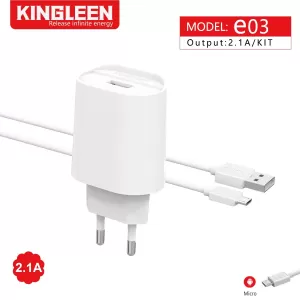 100% Genuine Super Speed Kingleen E03 EU 2.1A 5W Fast Charger Wall Charger