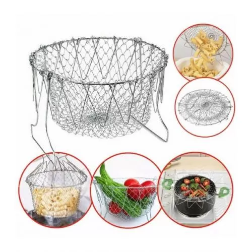 Buy Chef Basket 12 in 1 Solid Steel Kitchen Tool for Cook, Deep Fry, Boiling, Silver Stainless Steel