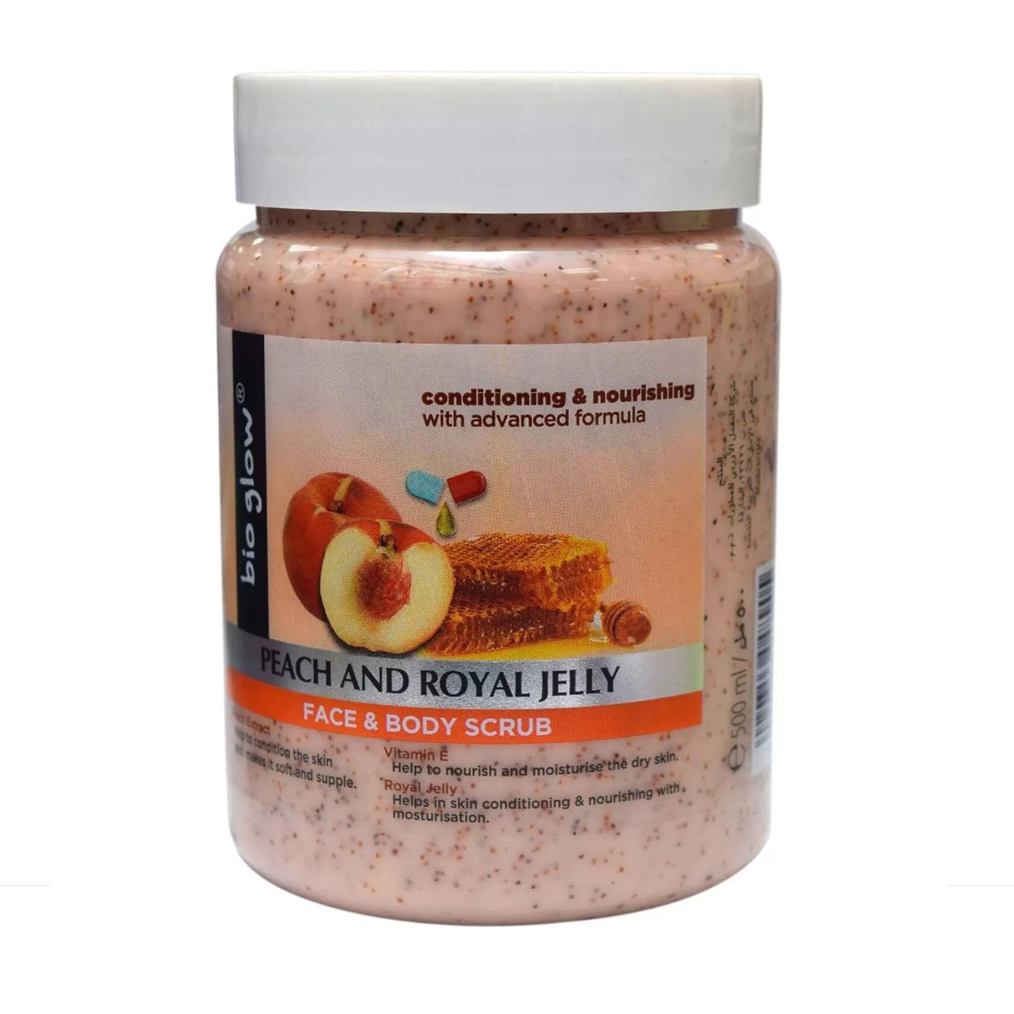 BIO GLOW - PEACH & ROYAL JELLY FACE & BODY SCRUB - 500ML