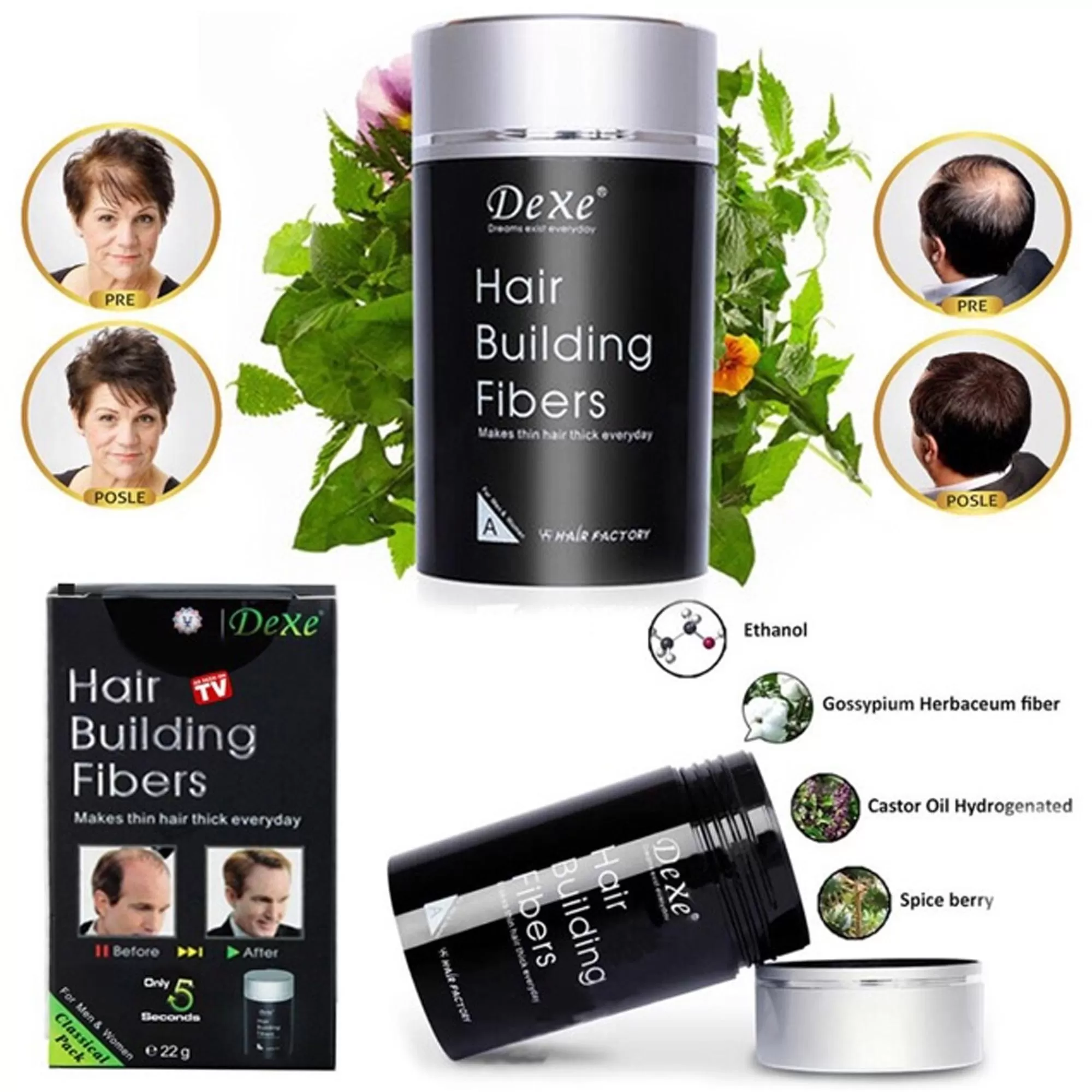 DEXE Authentic Black Colour Hair Building Fibers 22g UK - image 2