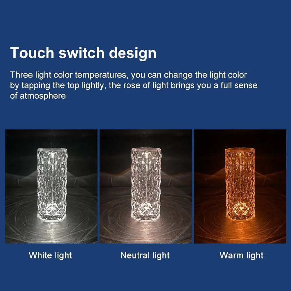 Acrylic Diamond Rose Table Lamp USB Chargeable Touch Sensor - image 2