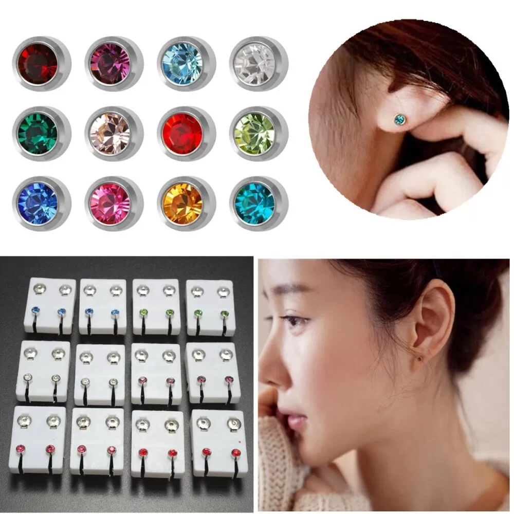 12 Pair Pack Colorful Shiny Wedding Stud Earrings Set for Wo - image 2