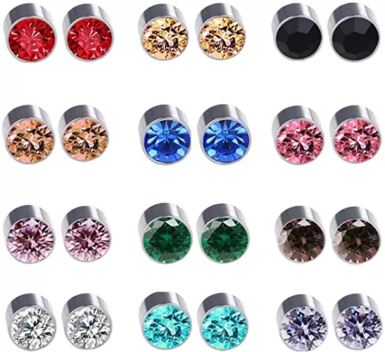 12 Pair Pack Colorful Shiny Wedding Stud Earrings Set for Wo - image 4