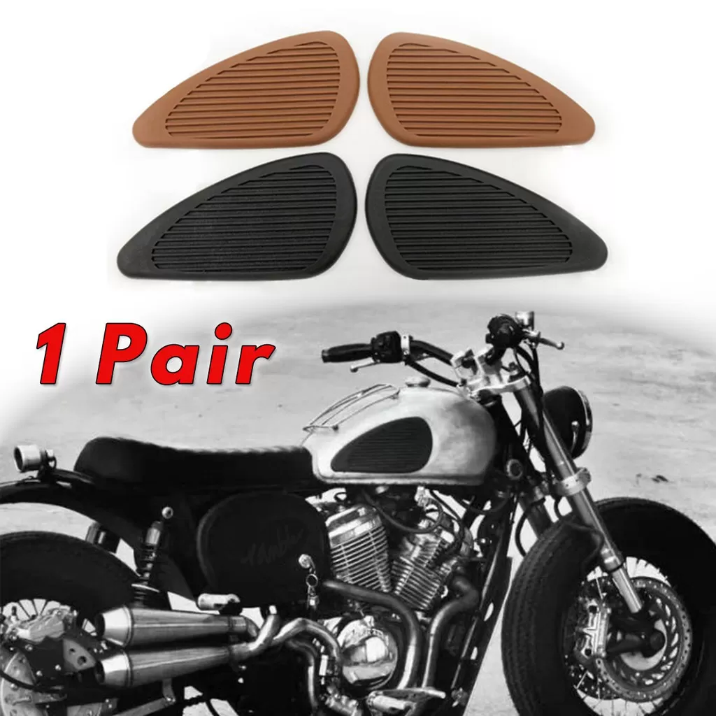 Black Moto Rubber Vintage Gas Tank Knee Pads Side Panel Trac - image 3