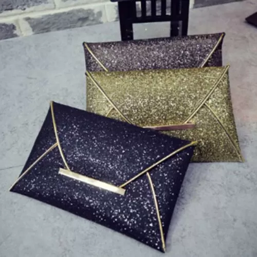 Gold Color Luxury Korean Design Sequins Envelope Bag PU Leat - image 4