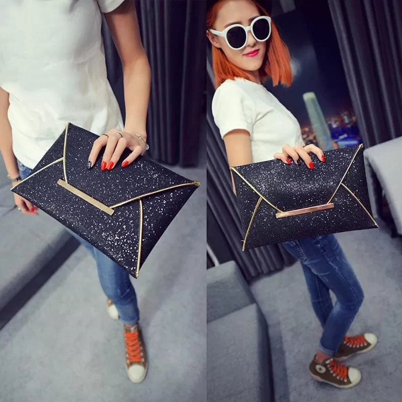 Gold Color Luxury Korean Design Sequins Envelope Bag PU Leat - image 6