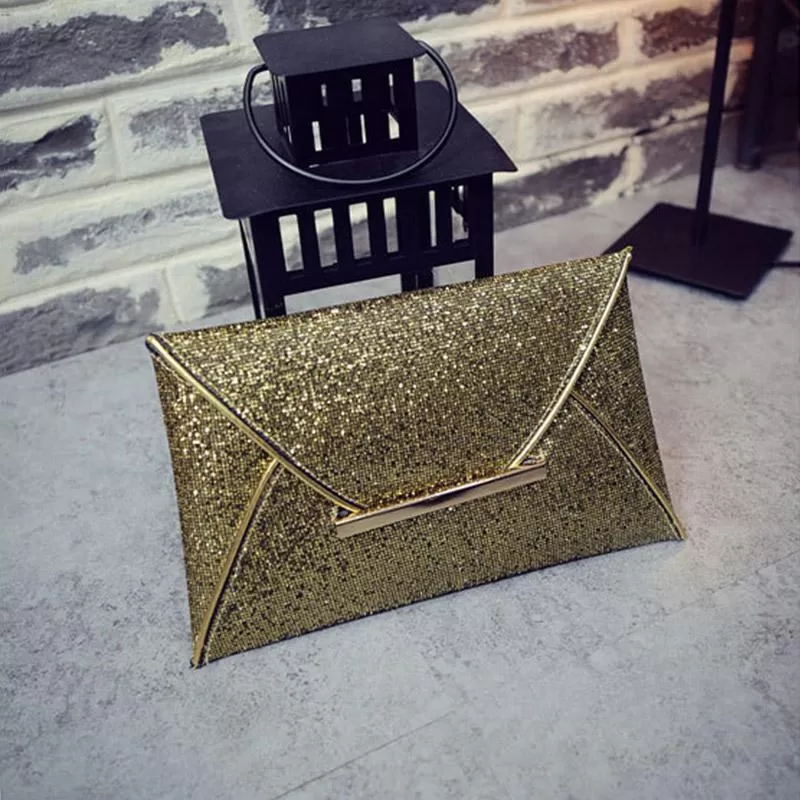 Gold Color Luxury Korean Design Sequins Envelope Bag PU Leat - image 7