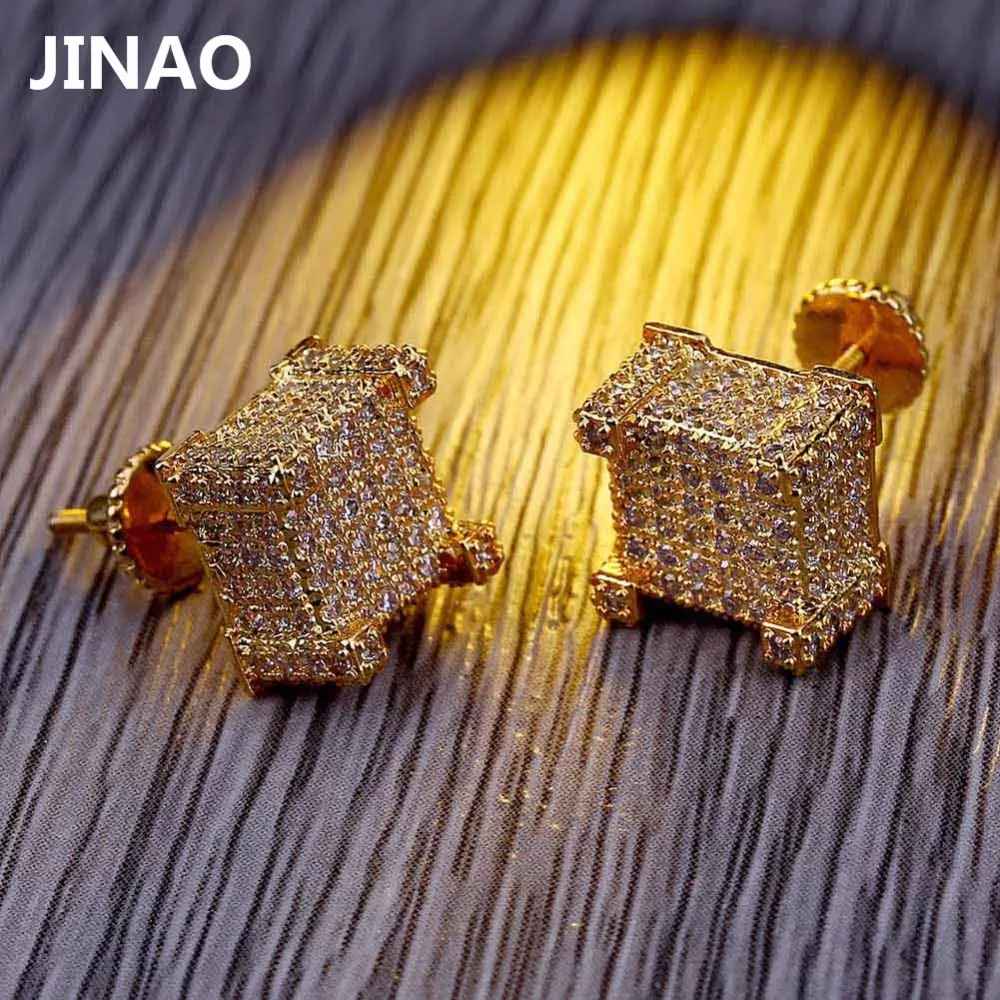 JINAO 18K Gold New Fashion Iced Out Bling Stud Earrings Gold - image 5