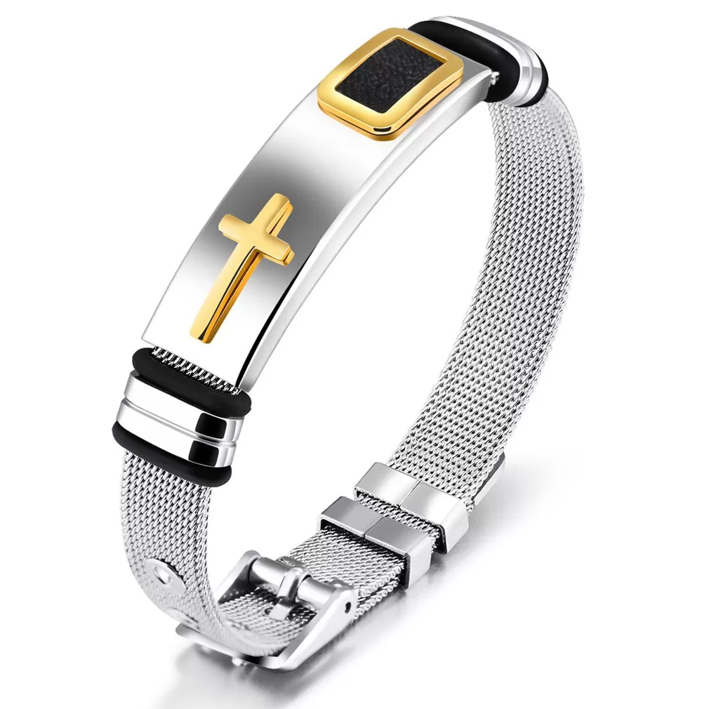 Luxury Gold Black Classic Cool Cross Bracelet Men Jewelry St - image 3