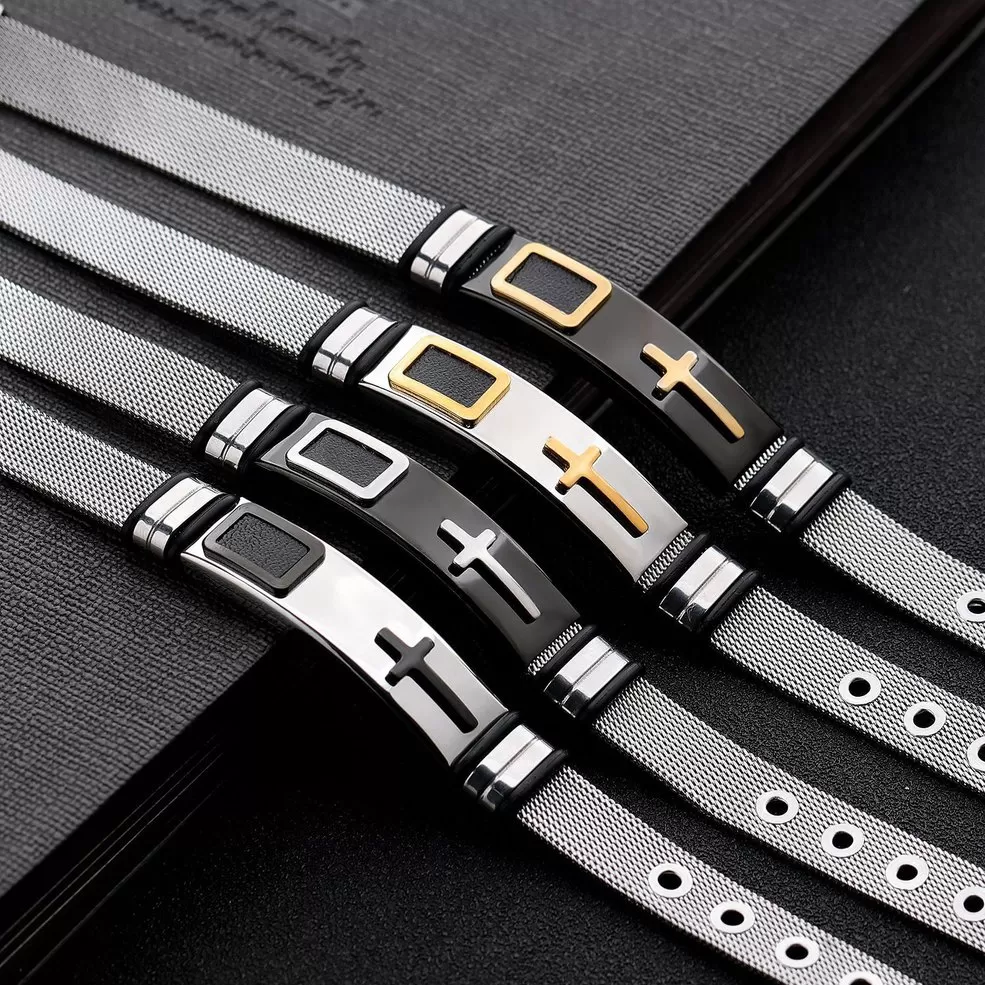 Luxury Gold Black Classic Cool Cross Bracelet Men Jewelry St - image 4
