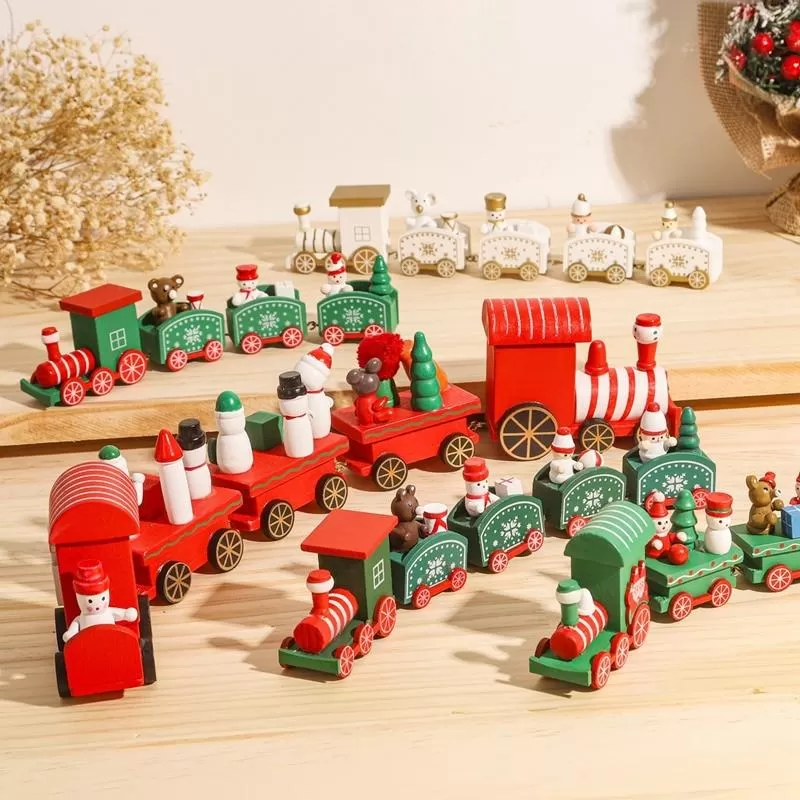 Natural Wooden Pure White ColorMerry Christmas Wooden Train - image 3