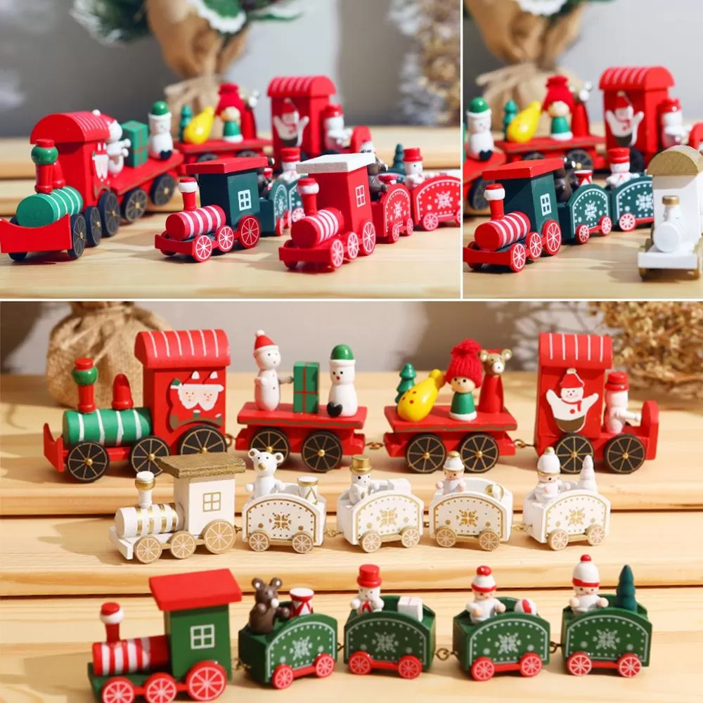 Natural Wooden Pure White ColorMerry Christmas Wooden Train - image 4