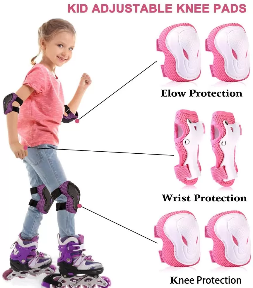 Pink Color 6Pcs Children Kids Elbow Knee Pad Wrist Guard Pro - image 4
