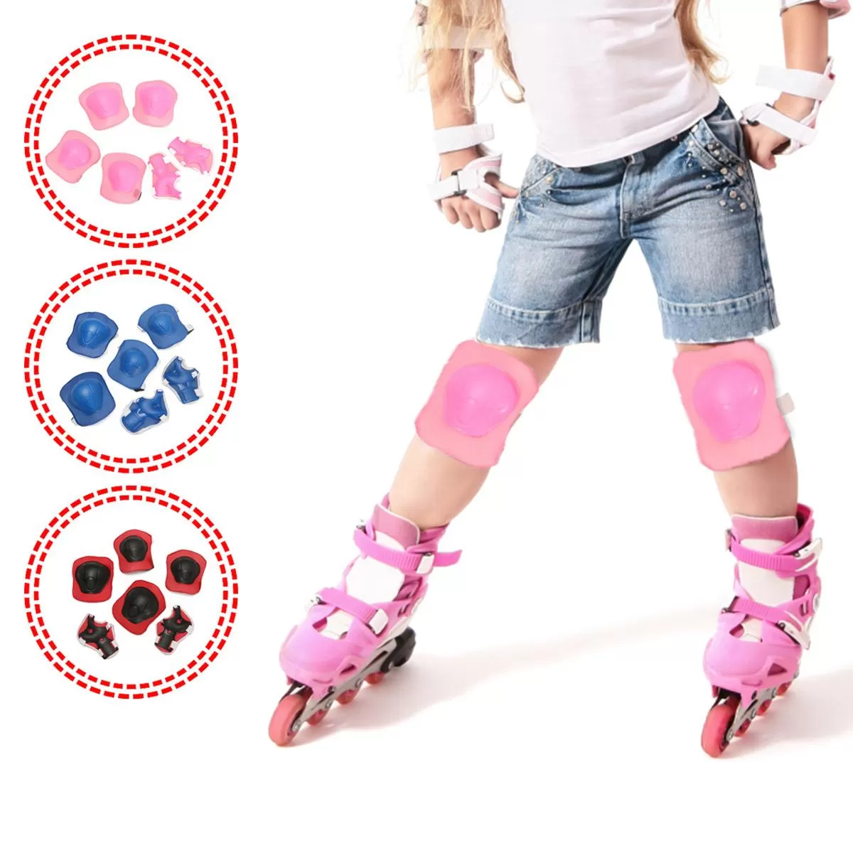 Pink Color 6Pcs Children Kids Elbow Knee Pad Wrist Guard Pro - image 6