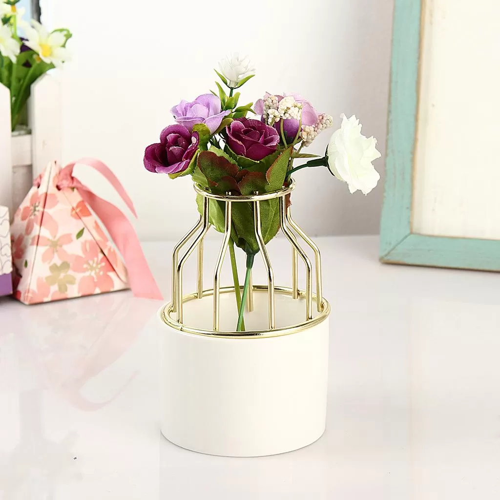 Pure White & Royal Gold Color Ceramic Flower Pot Luxury Deco - image 2