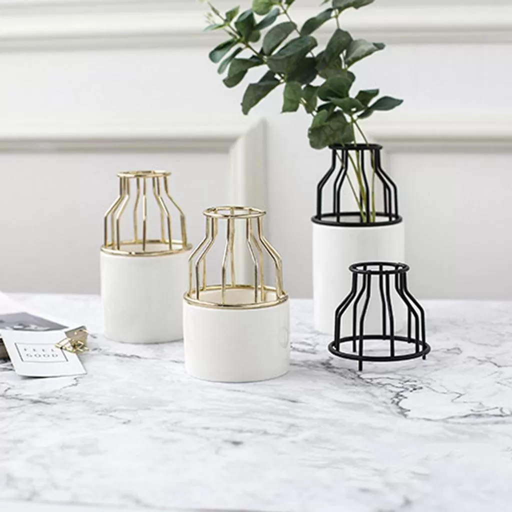 Pure White & Royal Gold Color Ceramic Flower Pot Luxury Deco - image 4