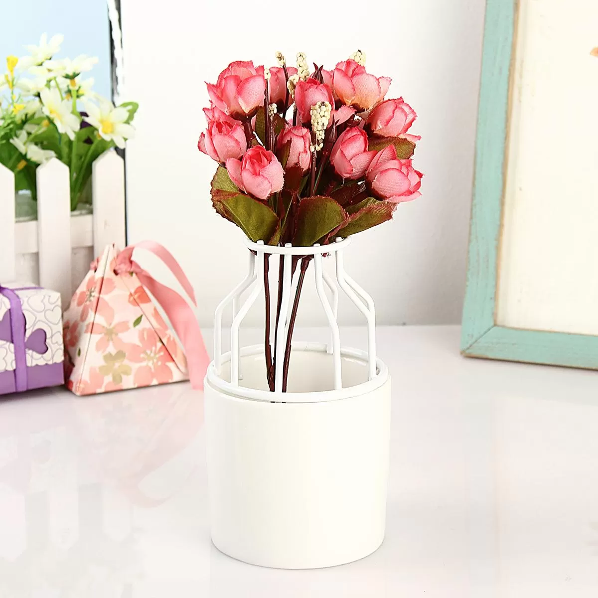Pure White & Royal Gold Color Ceramic Flower Pot Luxury Deco - image 5