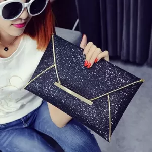 Gold Color Luxury Korean Design Sequins Envelope Bag PU Leat