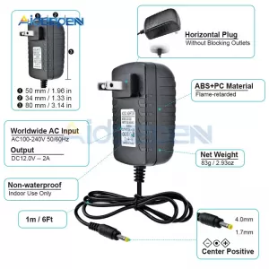 US/EU Plug Driver Adapter AC 100-240V to DC 12V 1-2A [4.0X1.